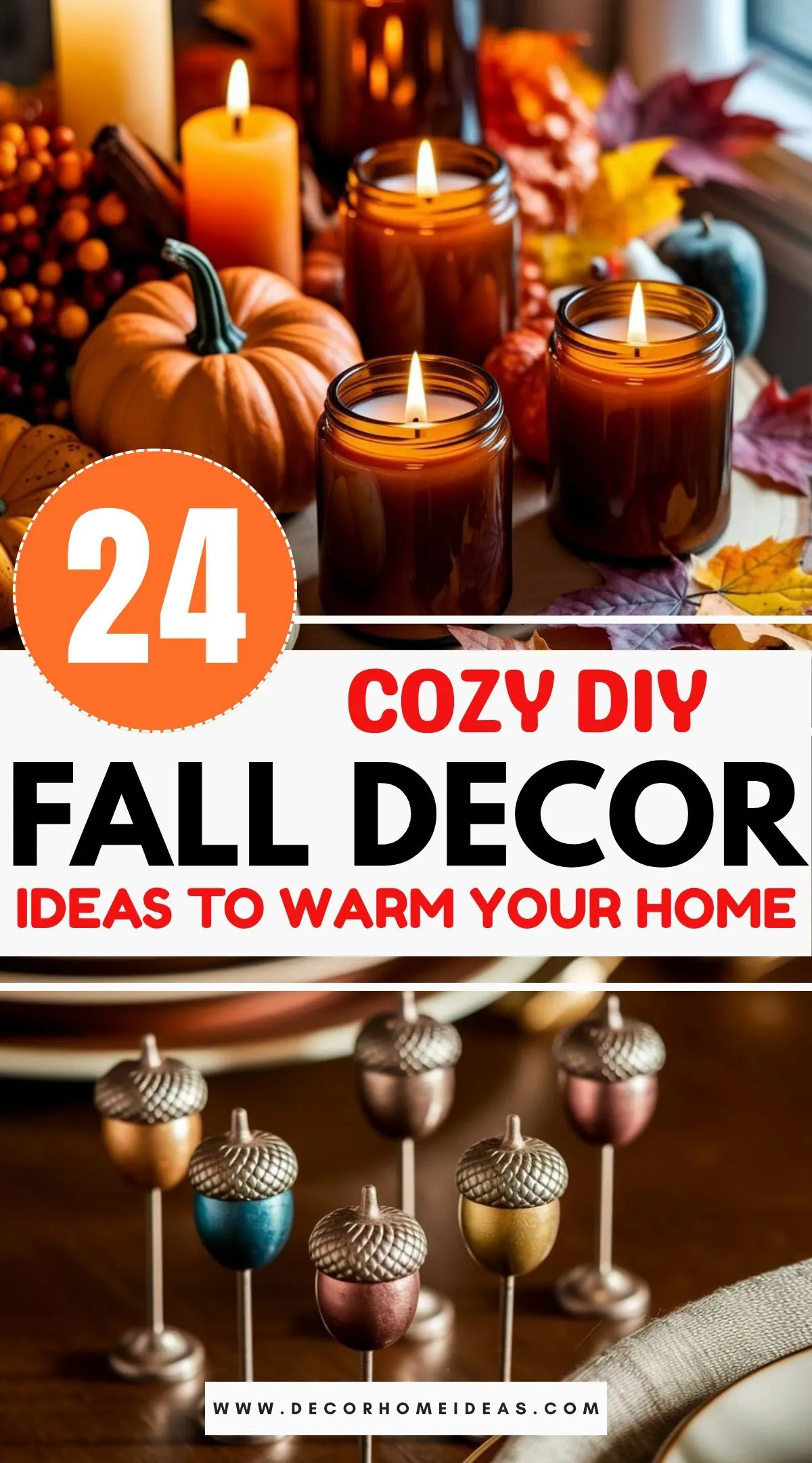 Discover 24 inspiring DIY fall decor projects that will fill your home with warmth and festive charm. From rustic wreaths to cozy table settings, these ideas are perfect for creating the inviting autumn atmosphere you love. Get ready to craft, decorate, and celebrate the season with style and creativity!