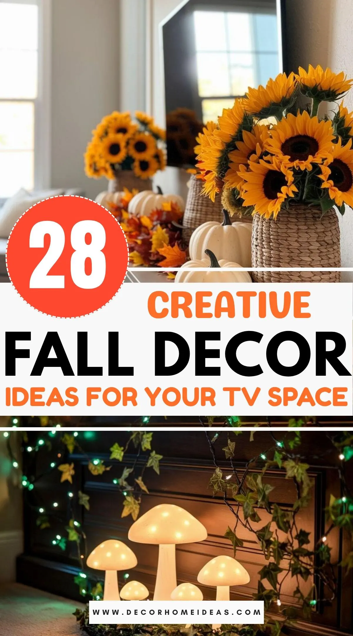 Give your TV wall a seasonal glow-up with 28 cozy fall decor tips. Whether you have a console, floating shelf, or open wall, you’ll find easy ways to add warmth and texture without clutter. It’s the perfect way to tie your fall theme into your living space.