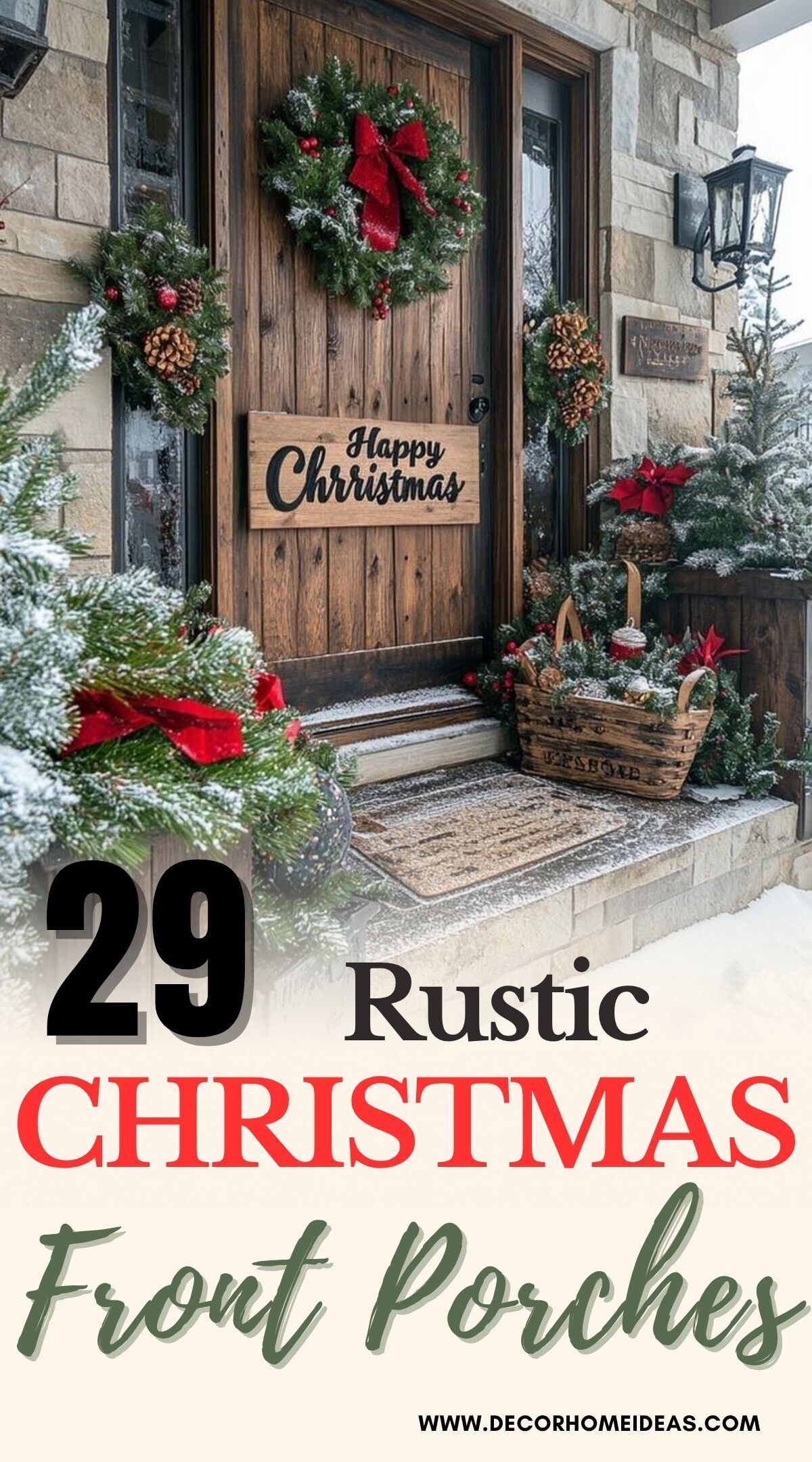 Get that timeless farmhouse holiday style with these easy rustic Christmas porch ideas! 🎁 Featuring greenery, red bows, wooden accents, and glowing lanterns, these porches are simple to decorate yet full of charm. Save now for Christmas front porch inspiration!